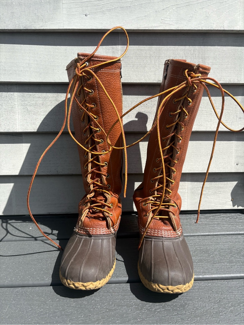 L.L. Bean 16โ Lace-Up Women's Duck Boots. Tall with zippers. Lined. Fit like 9!